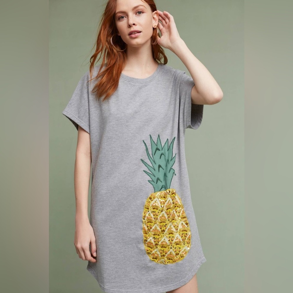Maeve by Anthropologie Gray Pineapple Sequin Embellished TShirt Dress Size Small